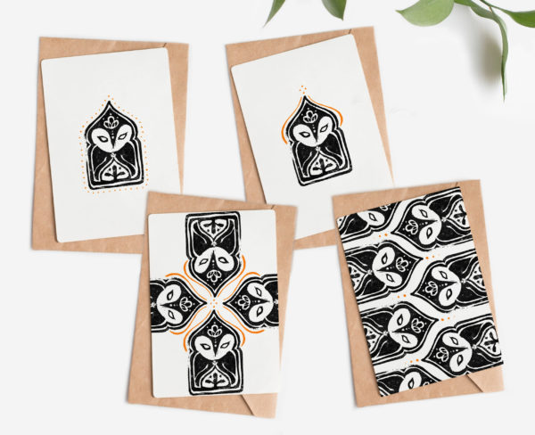 LOT de 4 Cartes postales Totem de la chouette